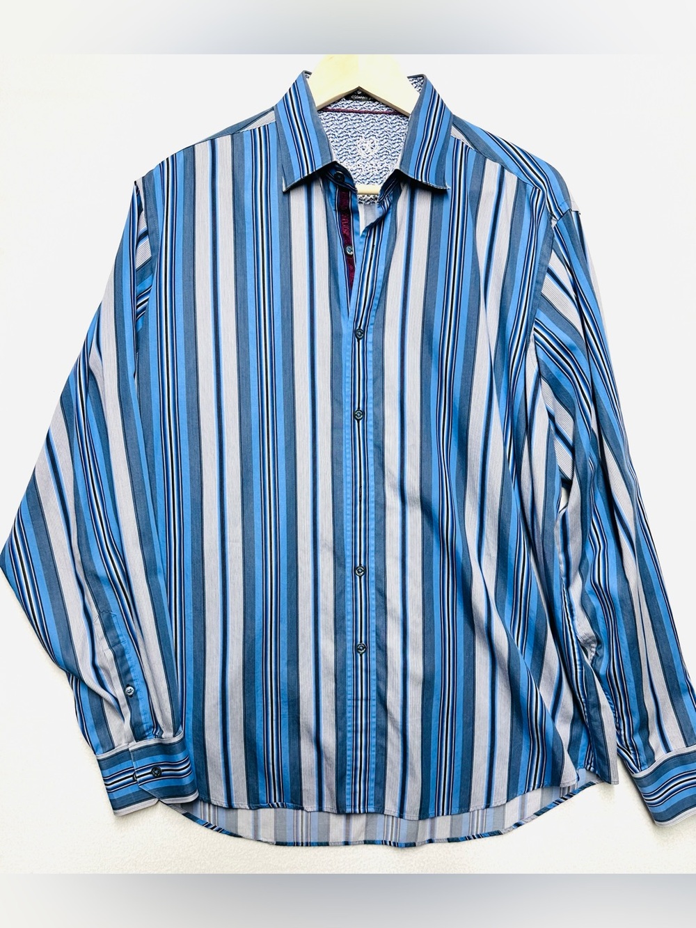 Bugatchi Uomo Men’s XL Shirt Blue Stripe 100% Cotton Button Down